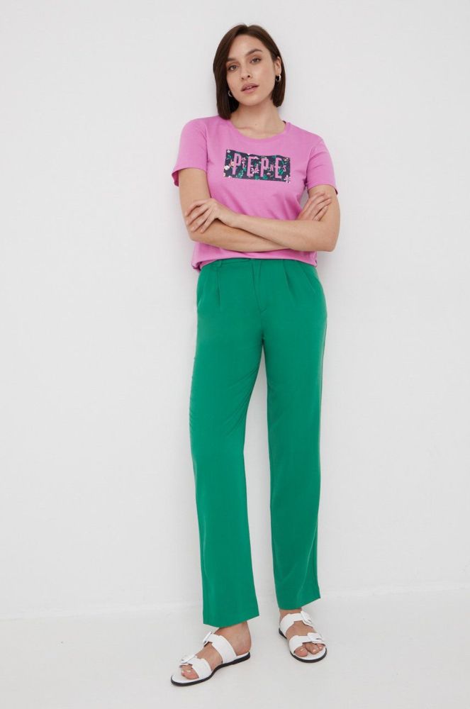 Штани Pepe Jeans жіночі колір зелений прямі висока посадка