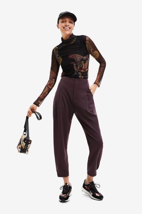 Штани Desigual жіночі колір коричневий пряме висока посадка