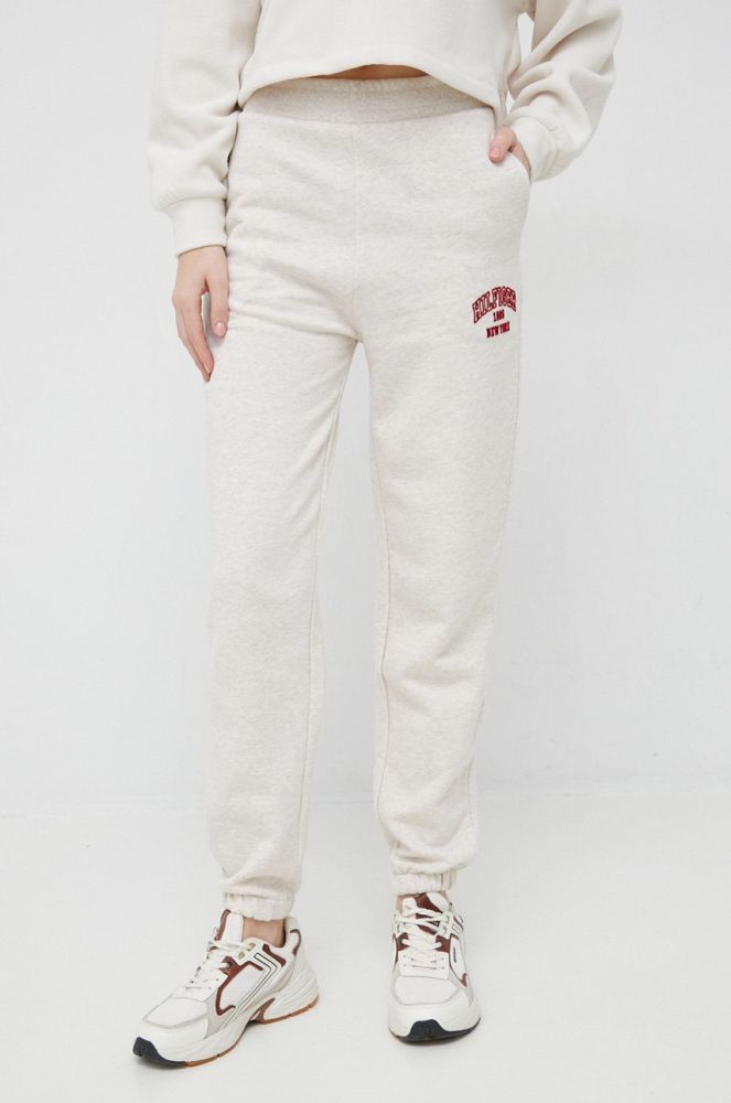 Бавовняні спортивні штани Tommy Hilfiger жіночі колір бежевий меланж