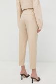 Бавовняні штани BOSS жіночі колір бежевий пряме висока посадка