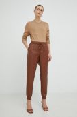 Штани BOSS жіночі колір коричневий висока посадка