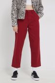 Бавовняні штани Vans жіночі колір червоний фасон chinos висока посадка