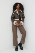 Штани з домішкою вовни Pinko жіночі колір коричневий широке висока посадка