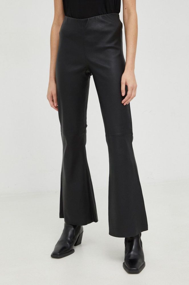 Шкіряні штани By Malene Birger жіночі колір чорний кльош висока посадка