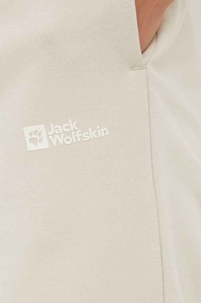 Бавовняні спортивні штани Jack Wolfskin жіночі колір бежевий однотонні фото 4