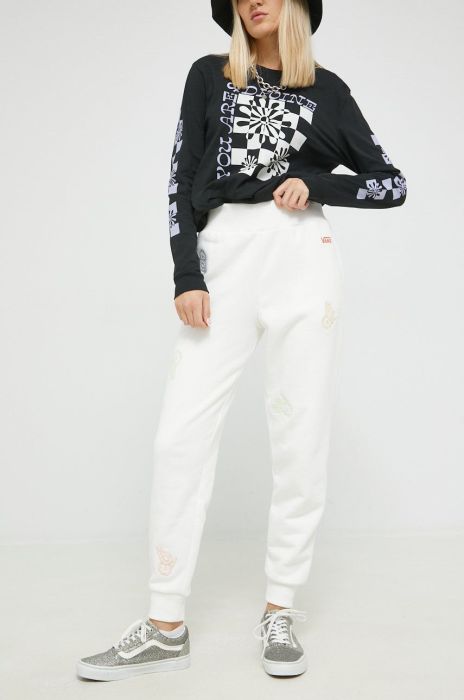 Спортивні штани Vans жіночі колір білий з аплікацією