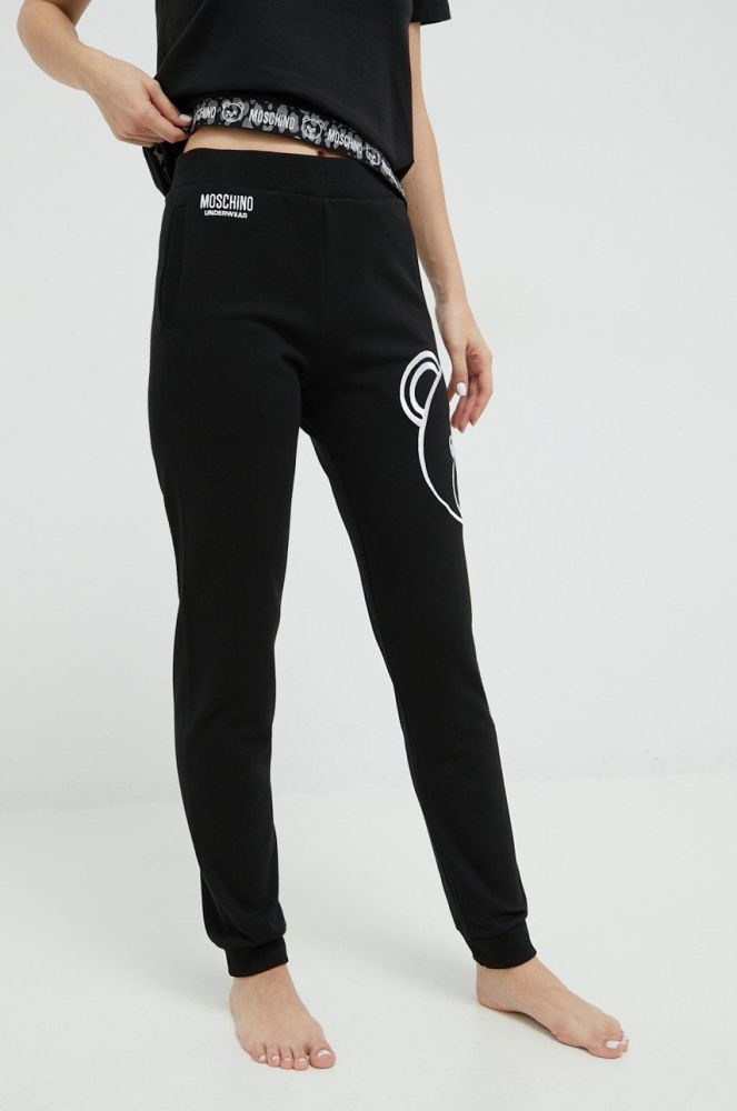 Бавовняні спортивні штани Moschino Underwear жіночі колір чорний з аплікацією