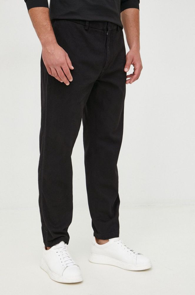 Бавовняні штани Emporio Armani чоловічі колір чорний пряме