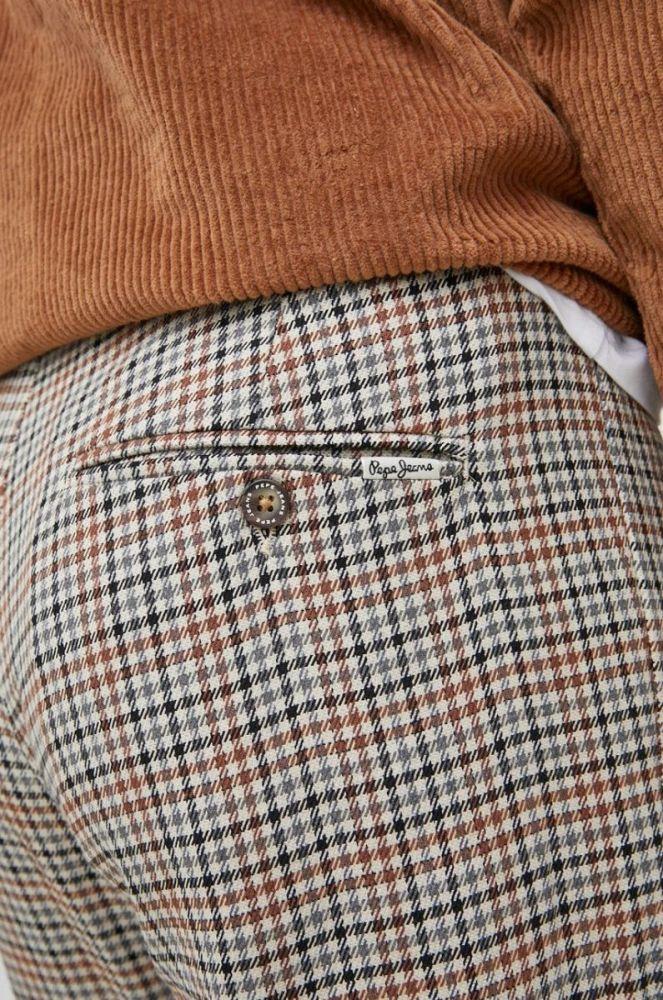 Штани з домішкою вовни Pepe Jeans Castle Check чоловічі колір коричневий фото 4