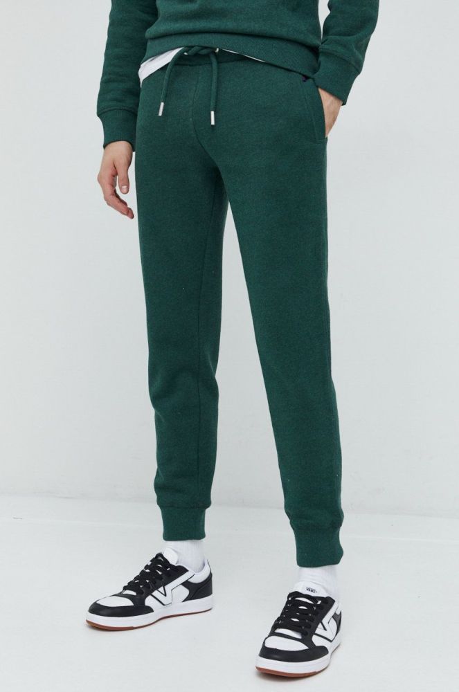 Спортивні штани Superdry чоловічі колір зелений однотонні
