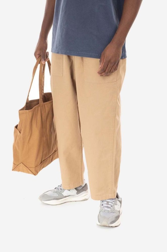 Бавовняні штани Gramicci Loose Tapered Pant колір бежевий широкі середня посадка фото 6