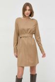 Вовняна сукня BOSS колір бежевий mini пряма