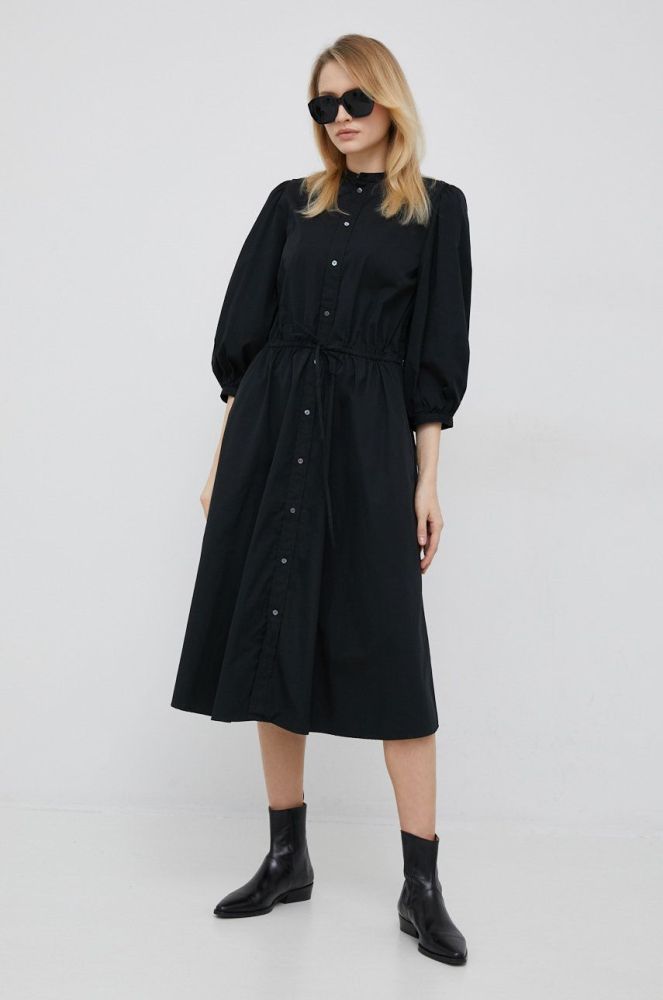 Бавовняна сукня Polo Ralph Lauren колір чорний midi розкльошена