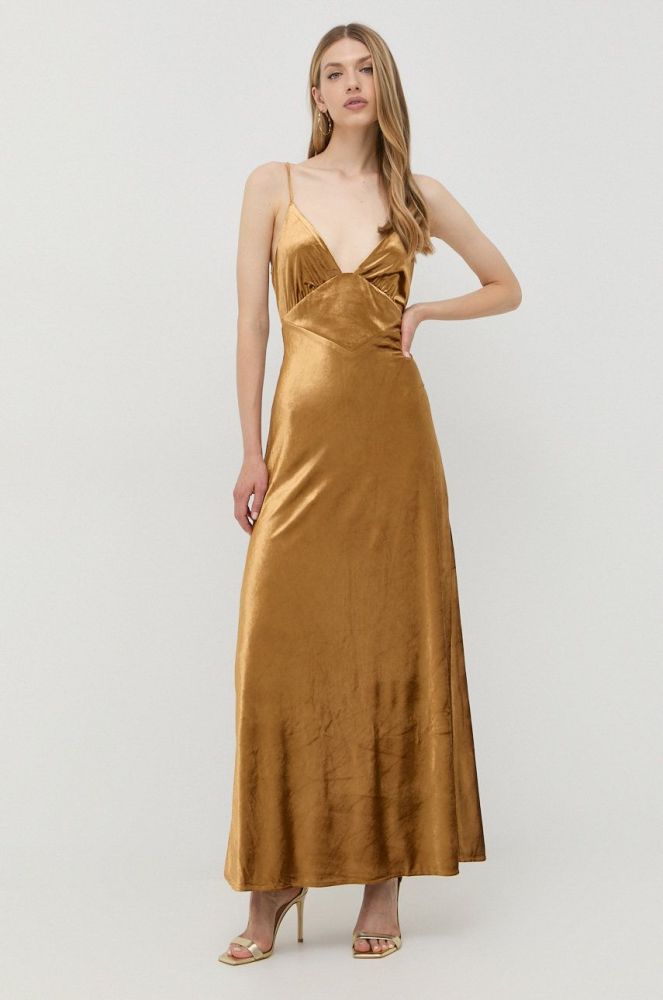 Сукня Bardot колір золотий maxi розкльошена