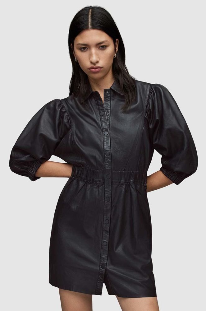 Шкіряна сукня AllSaints колір чорний midi пряма (2834503)