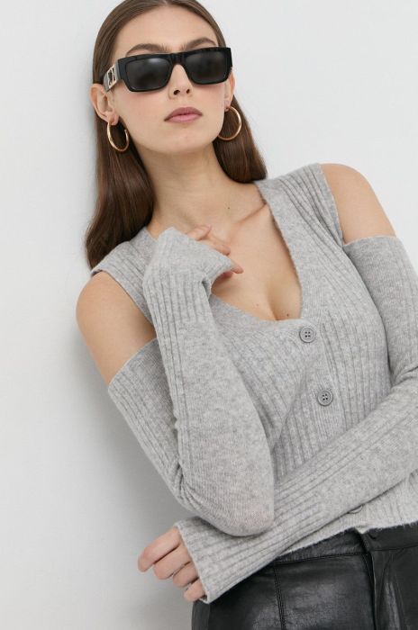 Кардиган з домішкою вовни Twinset жіночий колір сірий легкий