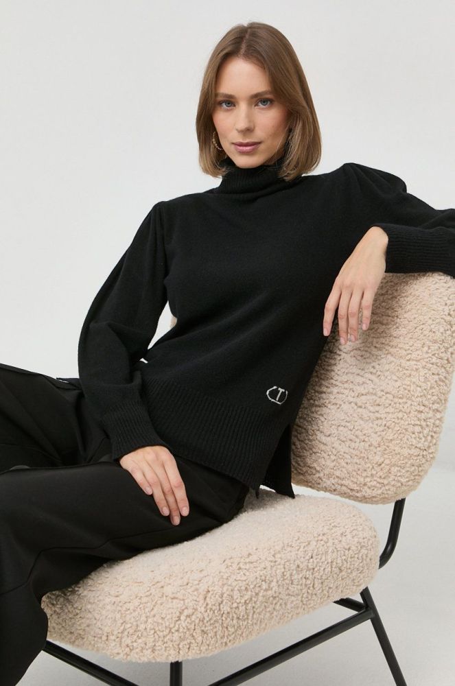 Вовняний светр Twinset жіночий колір чорний легкий гольф
