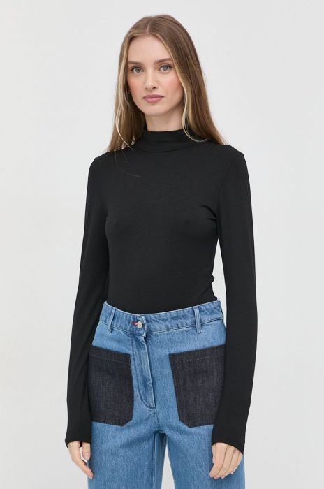 Лонгслів BOSS жіночий колір чорний півгольф