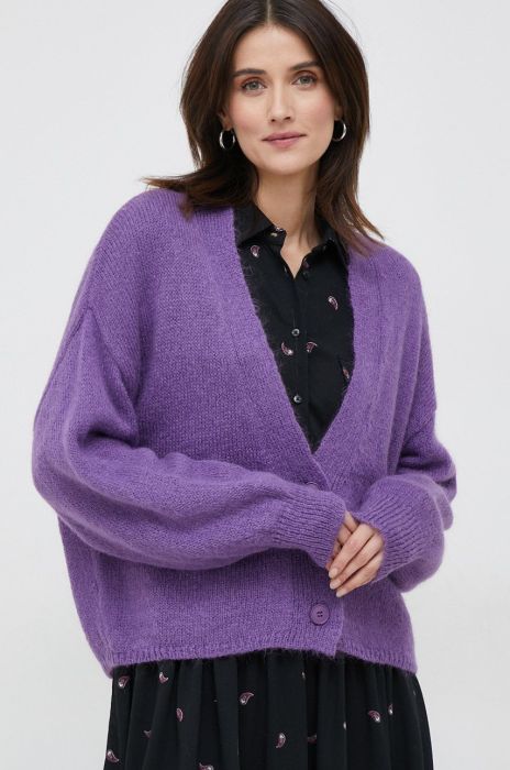 Кардиган з домішкою вовни Sisley жіночий колір фіолетовий легкий