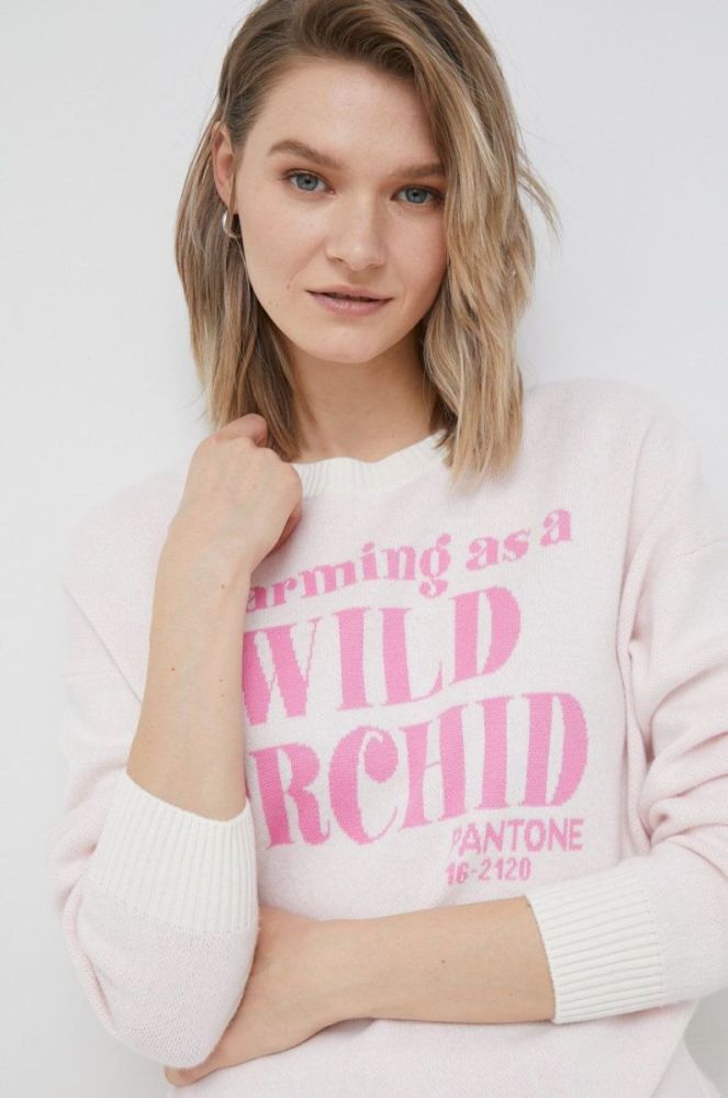 Светр з домішкою вовни United Colors of Benetton X Pantone жіночий колір рожевий фото 4