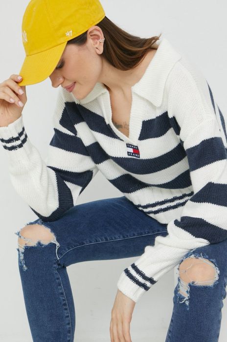 Светр з домішкою вовни Tommy Jeans жіночий колір синій