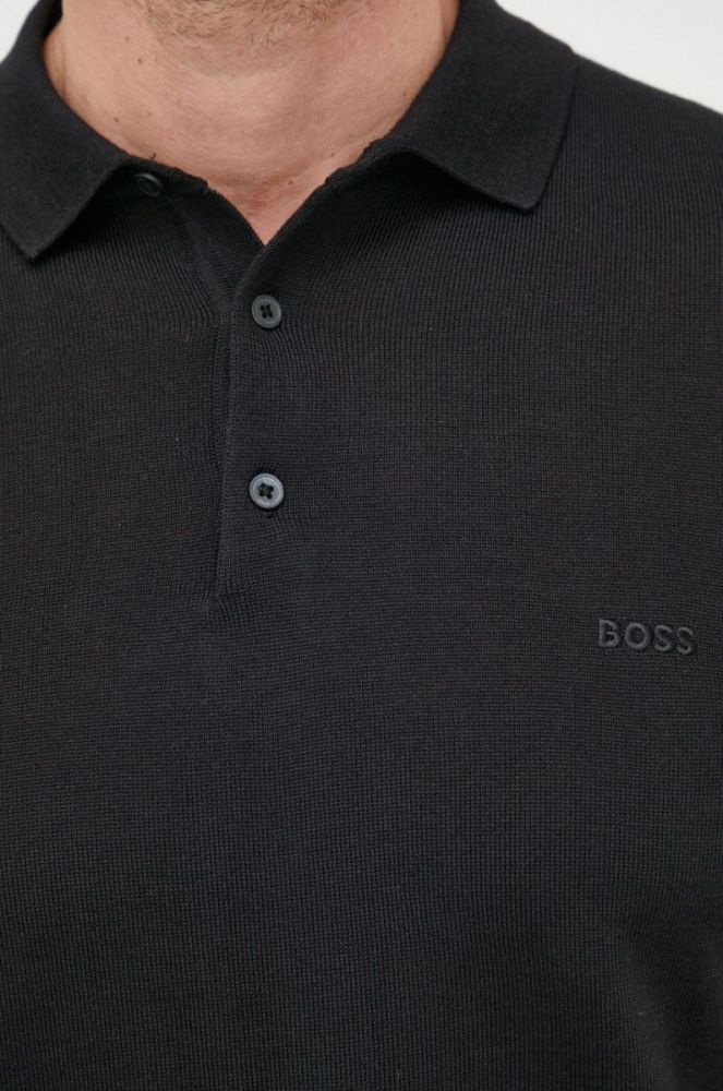 Вовняний светр BOSS чоловічий колір чорний легкий (2661924) фото 5