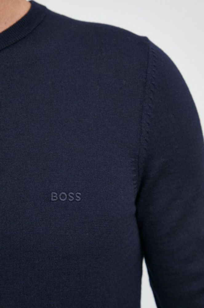 Вовняний светр BOSS чоловічий колір синій фото 5