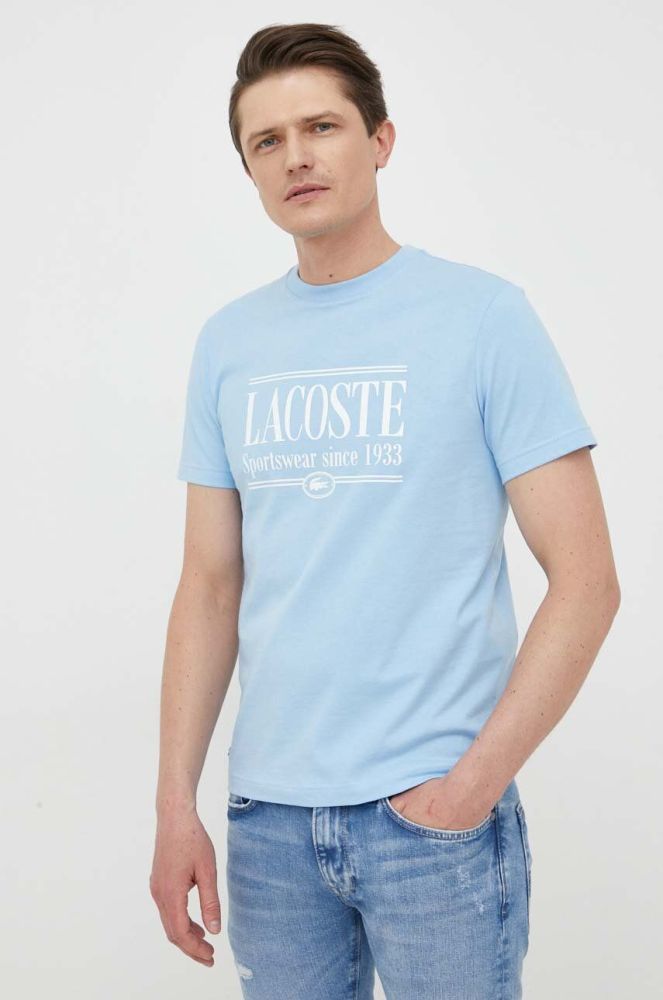 Бавовняна футболка Lacoste колір білий з принтом (3233599)