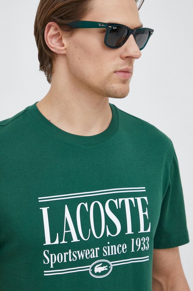 Бавовняна футболка Lacoste колір зелений з принтом (3048698)