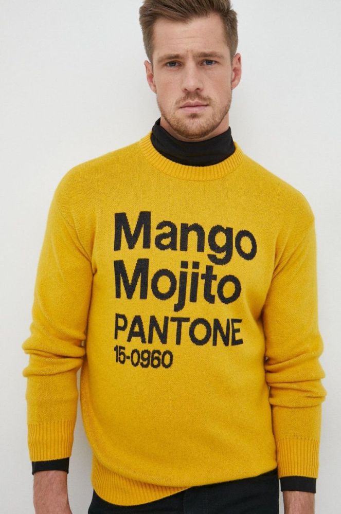 Светр з домішкою вовни United Colors of Benetton X Pantone чоловічий колір жовтий легкий фото 4