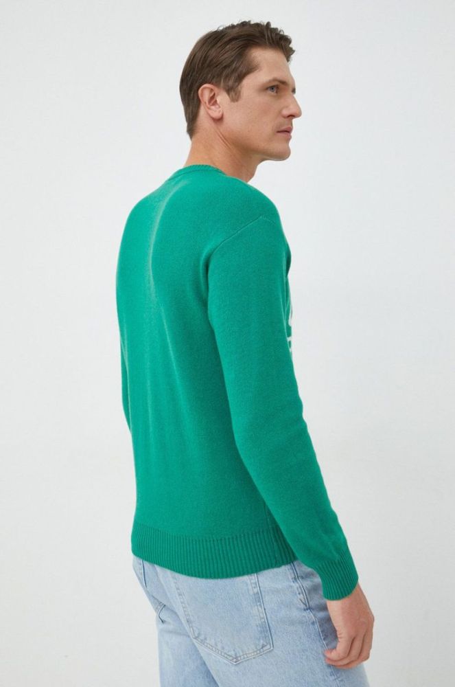 Светр з домішкою вовни United Colors of Benetton чоловічий колір зелений фото 3
