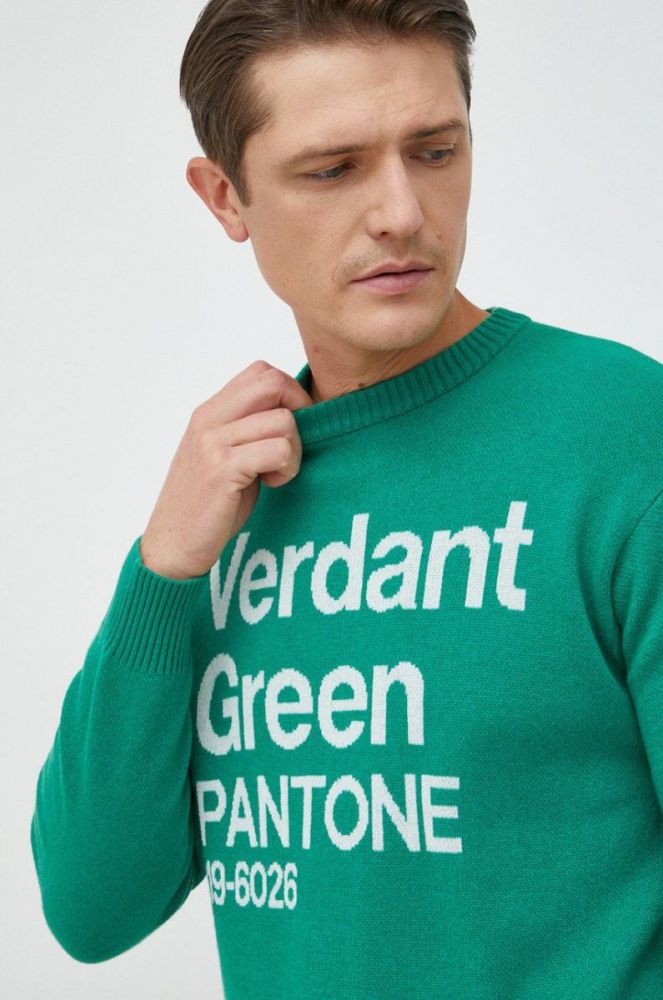Светр з домішкою вовни United Colors of Benetton чоловічий колір зелений фото 4