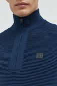 Бавовняний светер Solid чоловічий колір синій півгольф