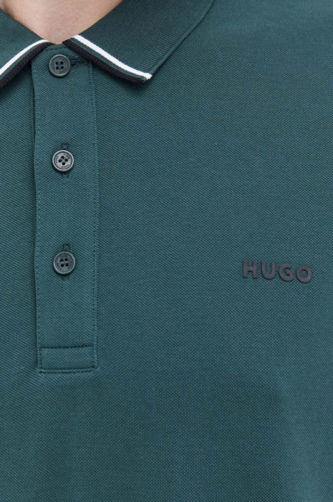 Бавовняний лонгслів HUGO колір зелений однотонний (3603912) фото 5