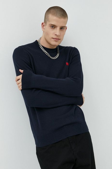 Бавовняний светер HUGO чоловічий колір синій легкий
