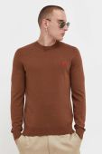 Бавовняний светр HUGO колір коричневий легкий
