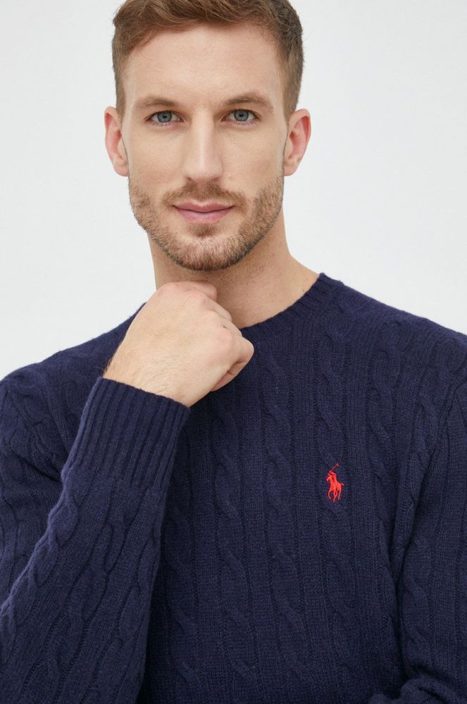 Вовняний светр Polo Ralph Lauren чоловічий колір синій легкий (2747276)