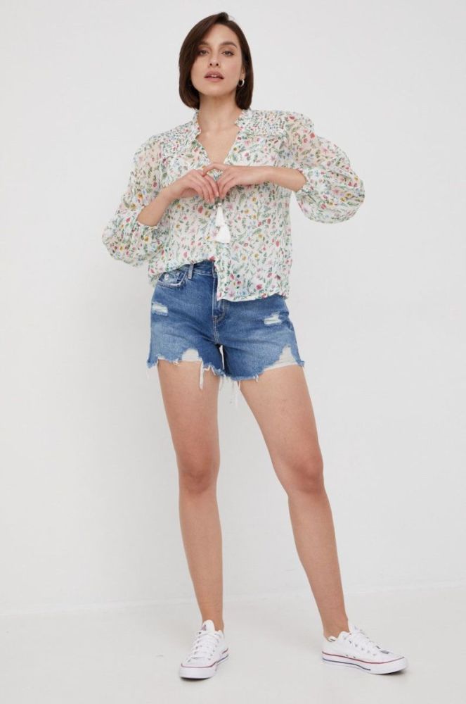Джинсові шорти Pepe Jeans жіночі однотонні висока посадка колір блакитний (2443754) фото 2