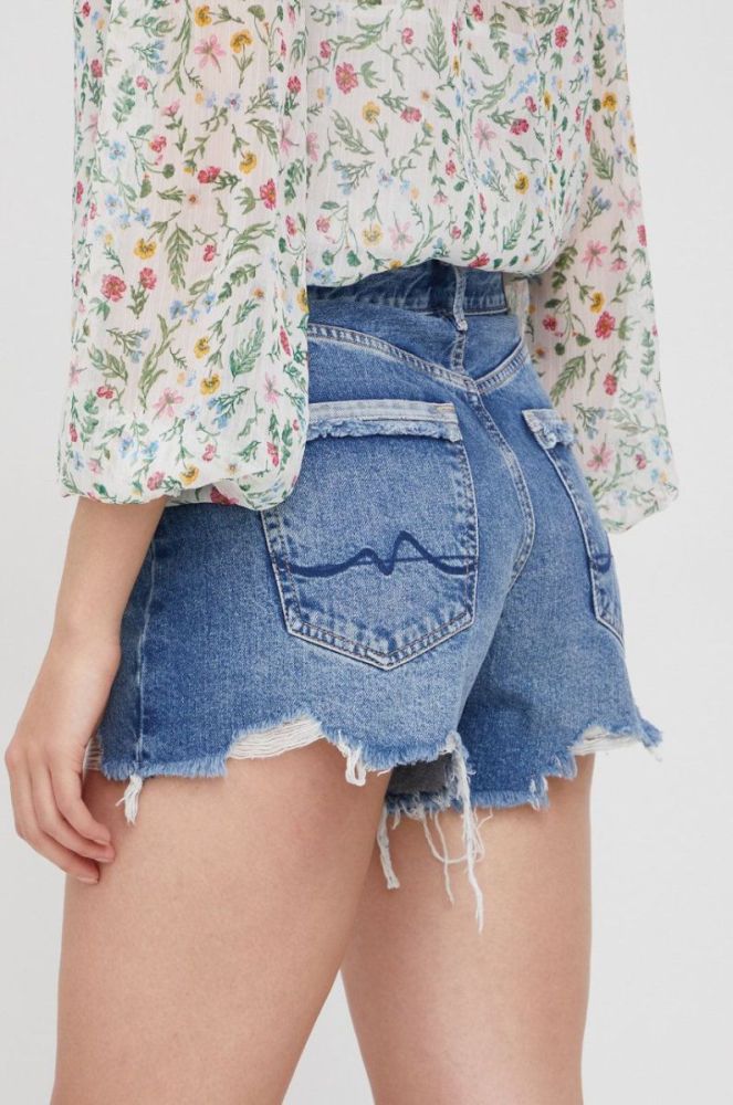 Джинсові шорти Pepe Jeans жіночі однотонні висока посадка колір блакитний (2443754) фото 3