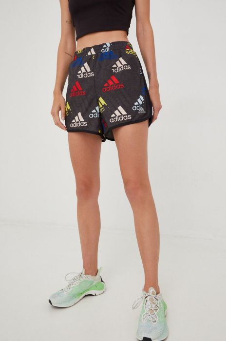 Шорти для бігу adidas Performance Brand Love жіночі візерунок висока посадка колір барвистий