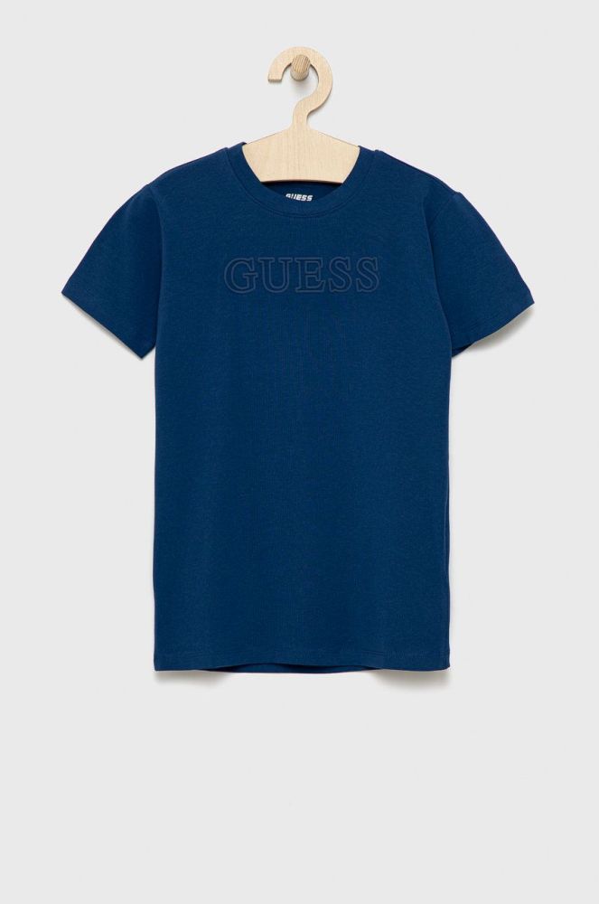 Дитяча футболка Guess з аплікацією колір блакитний