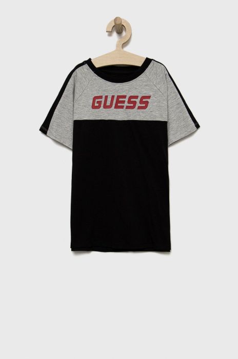 Дитяча футболка Guess колір чорний однотонний
