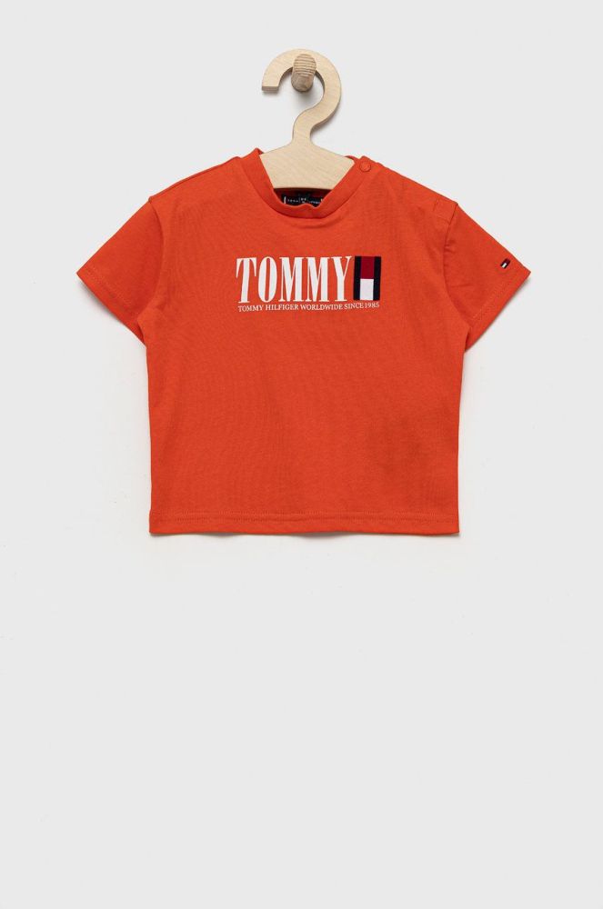 Дитяча бавовняна футболка Tommy Hilfiger колір помаранчевий з принтом