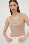 Бавовняний топ Guess колір коричневий
