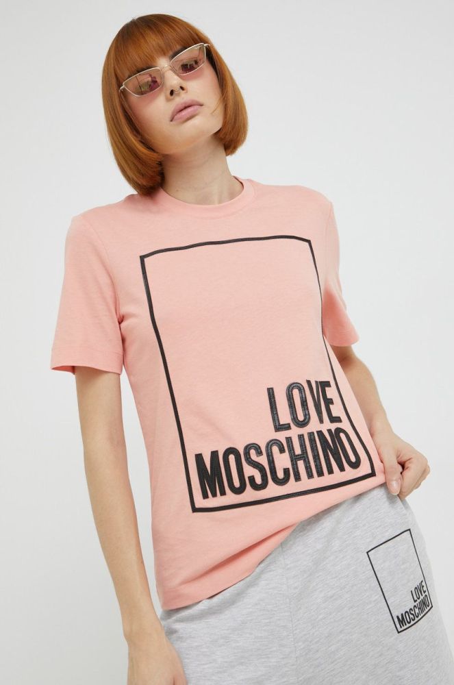Бавовняна футболка Love Moschino колір рожевий