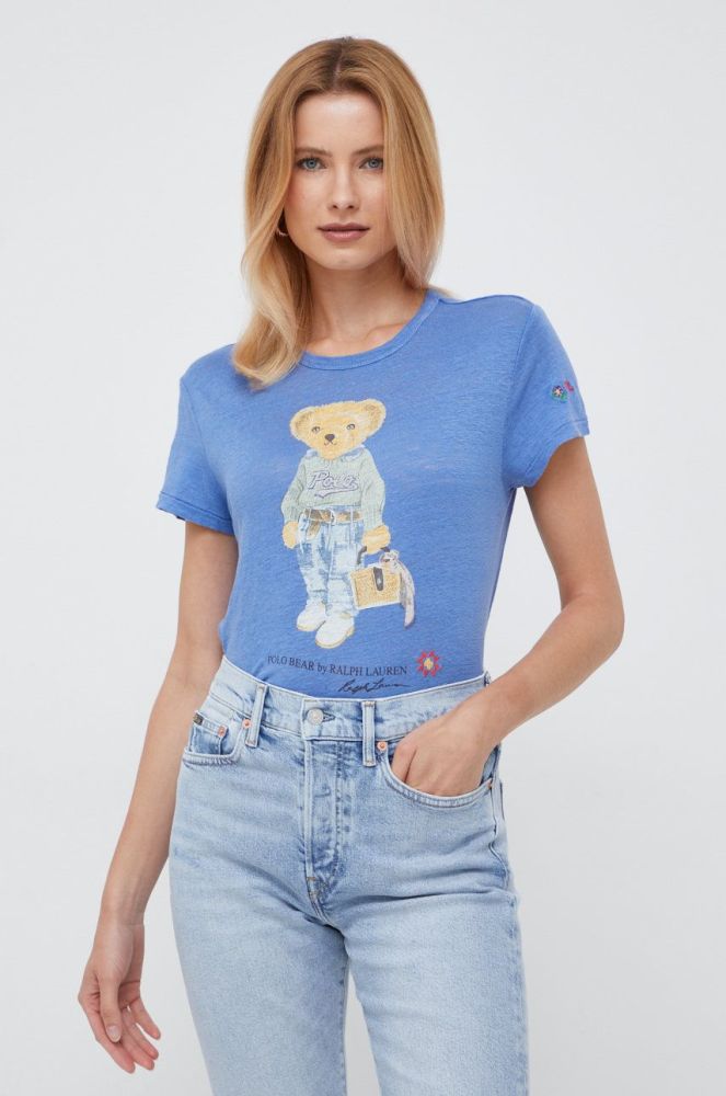 Льняна футболка Polo Ralph Lauren колір блакитний