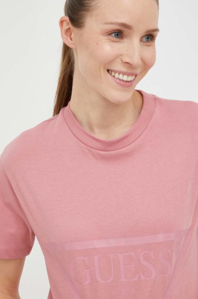 Бавовняна футболка Guess колір рожевий (2834646) фото 4