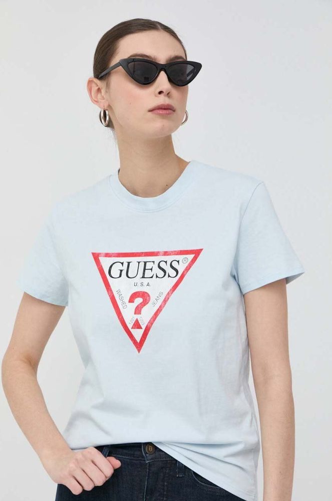Бавовняна футболка Guess колір блакитний (3002173)