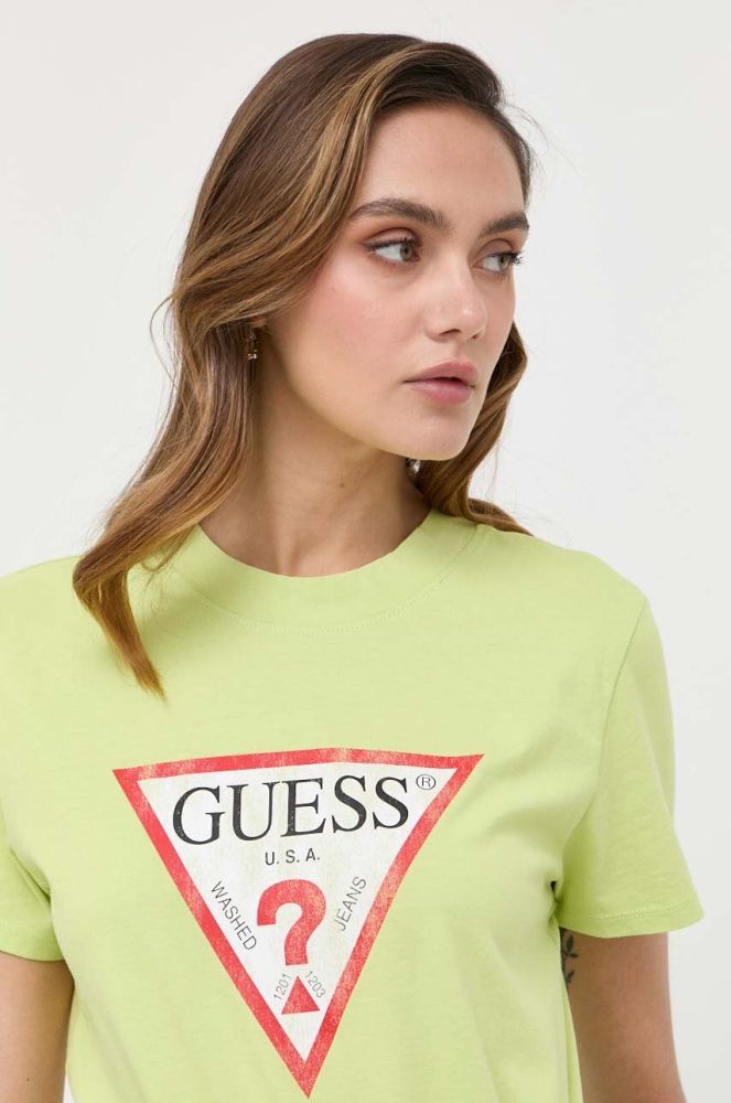 Бавовняна футболка Guess колір зелений (3308610)