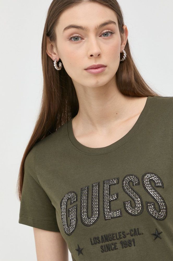 Бавовняна футболка Guess колір зелений (2695661)